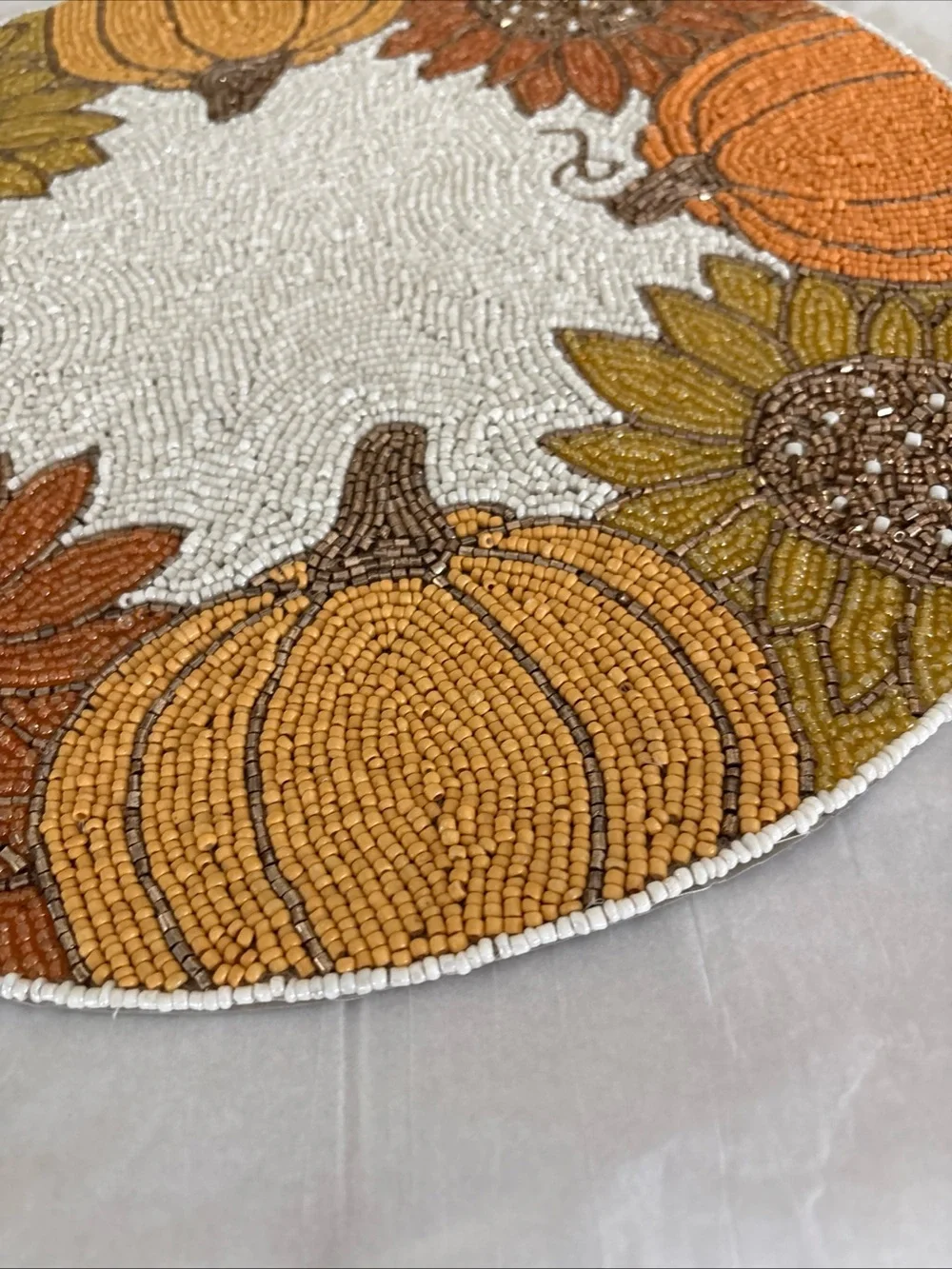 Beaded Pumpkin & Sunflower Table Accent - Orange